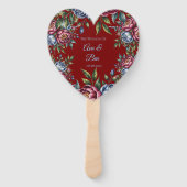 Bourgondische pioen en blauw Roos bruiloft Handwaaier (Voorkant)