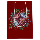 Bourgondische pioen en blauw Roos bruiloft Medium Cadeauzakje (Achterkant)