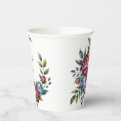 Bourgondische pioen en blauw Roos bruiloft Papieren Bekers (Links)