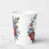 Bourgondische pioen en blauw Roos bruiloft Papieren Bekers (Rechts)