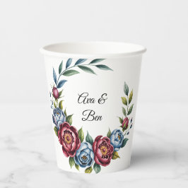 Bourgondische pioen en blauw Roos bruiloft Papieren Bekers