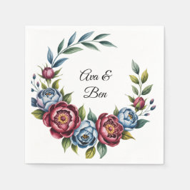 Bourgondische pioen en blauw Roos bruiloft Servet