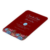 Bourgondische pioen en blauw Roos save the date Magneet (Linkerzijde)