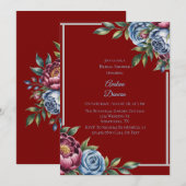 Bourgondische pioen en blauw Roos Vrijgezellenfees Kaart (Voorkant / Achterkant)