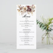 Bourgondische pioenen dubbelzijdig bruiloft menu (Staand voorkant)