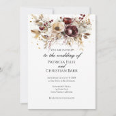 Bourgondische pioenen elegante bruiloft uitnodigin kaart (Voorkant)