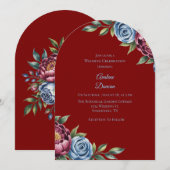 Bourgondische pioenroos en blauw Roos huwelijksfee Kaart (Voorkant / Achterkant)