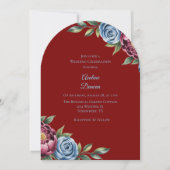 Bourgondische pioenroos en blauw Roos huwelijksfee Kaart (Voorkant)