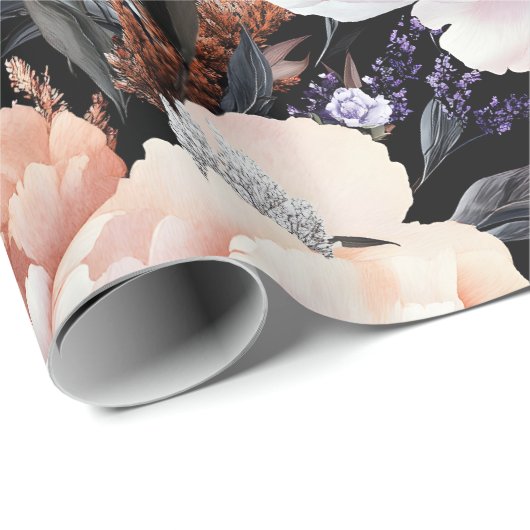 Bourgondische pioenrozen bloemenpatroon cadeaupapier (Rol Hoek)