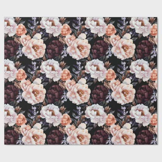 Bourgondische pioenrozen bloemenpatroon cadeaupapier (Vlak)