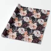 Bourgondische pioenrozen bloemenpatroon cadeaupapier (Uitgerold)