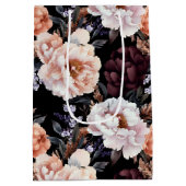 Bourgondische pioenrozen bloemenpatroon medium cadeauzakje (Achterkant)