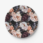 Bourgondische pioenrozen bloemenpatroon papieren bordje (Voorkant)