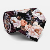 Bourgondische pioenrozen bloemenpatroon stropdas (Opgerold)