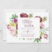 Bourgondische Pioenrozen Bloemige Save the Date Ui Kaart (Voorkant)