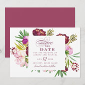 Bourgondische Pioenrozen Bloemige Save the Date Ui Kaart (Voorkant / Achterkant)