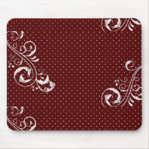 Bourgondische polka stip muismat met witte bloemen