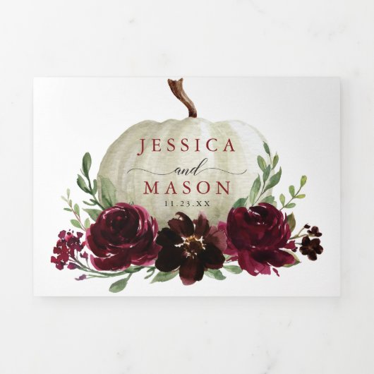 Bourgondische pompoen herfst bruiloft drievoudige  drieluik uitnodiging (Cover)