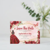 Bourgondische prinses Floral Quinceañera Bewaar de Briefkaart (Staand voorkant)