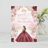 Bourgondische prinses jurk roze bloemen zoet zesti kaart (Staand voorkant)
