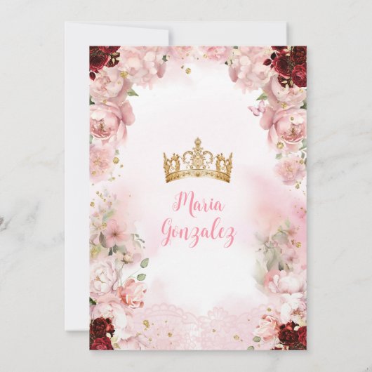 Bourgondische prinses jurk roze bloemen zoet zesti kaart (Achterkant)