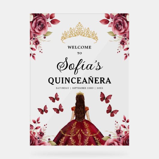 Bourgondische prinses Quinceañera Verjaardag Welko Acryl Bord (Voorkant)