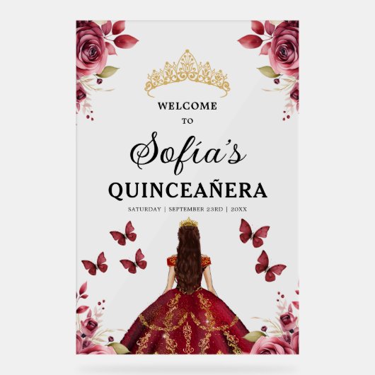 Bourgondische prinses Quinceañera Verjaardag Welko Acryl Bord (Voorkant)