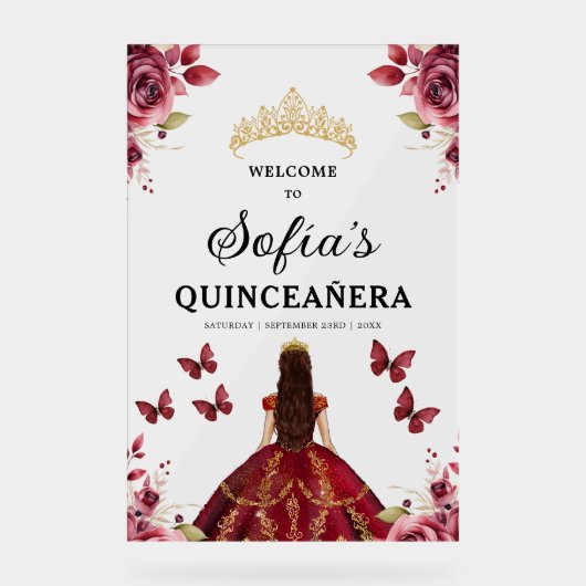 Bourgondische prinses Quinceañera Verjaardag Welko Acryl Bord (Voorkant)