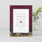 Bourgondische pruim en gouden Waterverf bruiloft Kaart (Staand voorkant)