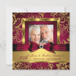 Bourgondische pruim gouden foto 50ste huwelijksver kaart