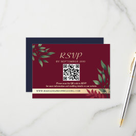 Bourgondische QR-code herfstbruiloft RSVP Kaartje