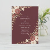 Bourgondische Ranunculus Eucalyptus Bruiloft Kaart (Staand voorkant)