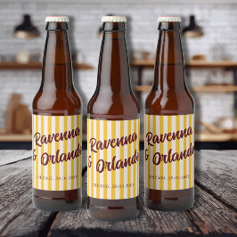 Bourgondische Retro Gedempte Perzik Streep Bruilof Bier Etiket
