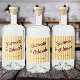 Bourgondische Retro Gedempte Perzik Streep Bruilof Likeurfles Etiket