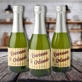 Bourgondische Retro Gedempte Perzik Streep Bruilof Sparkling Wijnetiket