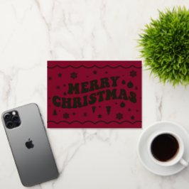 Bourgondische Retro Groovy Prettig Kerstfeest Folie Feestdagenkaart