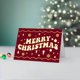 Bourgondische Retro Groovy Prettig Kerstfeest Folie Feestdagenkaart