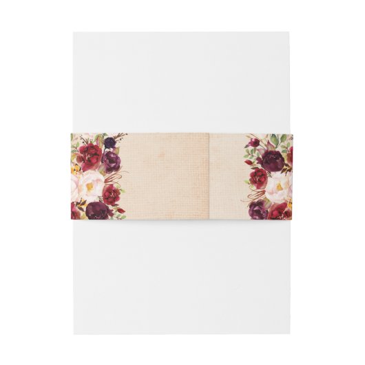 Bourgondische rode bloem rustieke Boho jute bruilo Uitnodigingen Wikkel (Achterkant Voorbeeld)