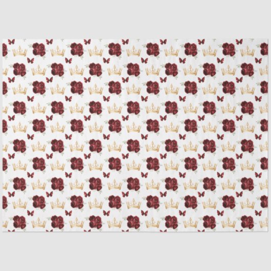 Bourgondische rode bloemen en gouden kronen tissuepapier (Voorkant)