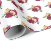 Bourgondische rode bloemen en groen patroon cadeaupapier (Rol Hoek)