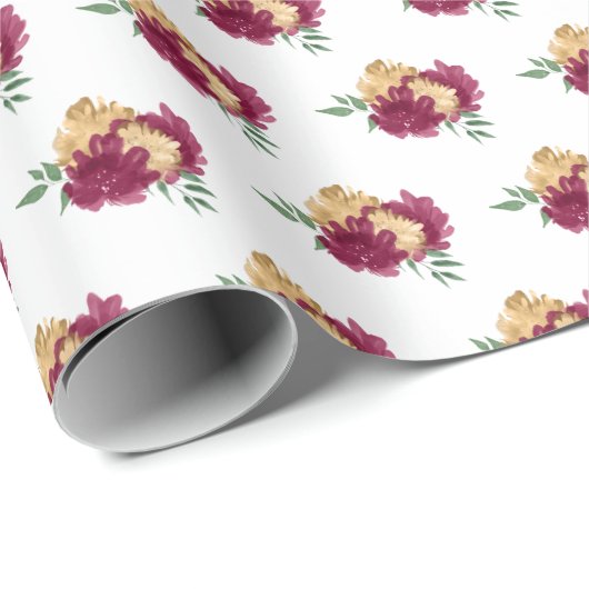 Bourgondische rode bloemen en groen patroon cadeaupapier (Rol Hoek)
