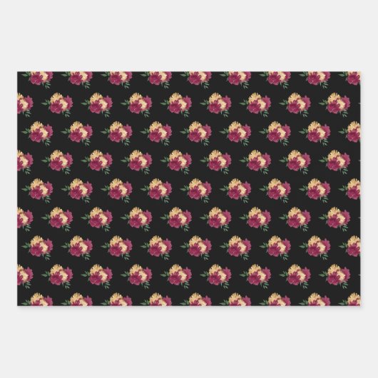 Bourgondische rode bloemen en groen patroon inpakpapier vel (Voorkant 3)