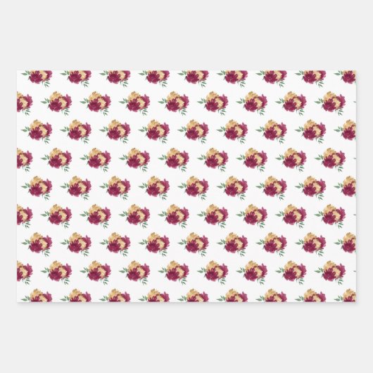 Bourgondische rode bloemen en groen patroon inpakpapier vel (Voorkant)