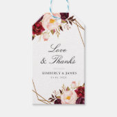 Bourgondische rode bloemen geometrische bruiloft cadeaulabel (Voorkant)