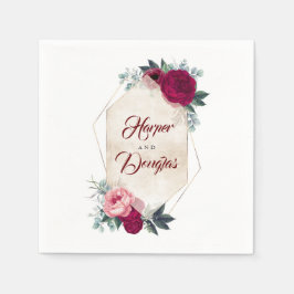 Bourgondische rode bloemen geometrische herfst bru servet