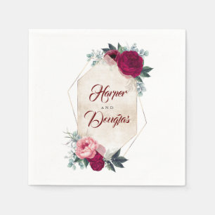 Bourgondische rode bloemen geometrische herfst bru servet