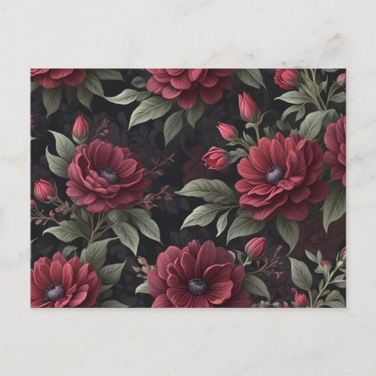 Bourgondische rode bloemen gotisch briefkaart (Voorkant)