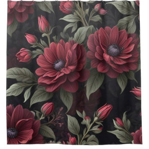 Bourgondische rode bloemen gotisch douchegordijn