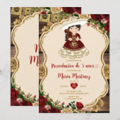 Bourgondische rode bloemen Presentación de Tres Añ Kaart (Voorkant / Achterkant)