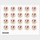 Bourgondische rode bloemen rustieke Boho dank u Ronde Sticker (Vel)